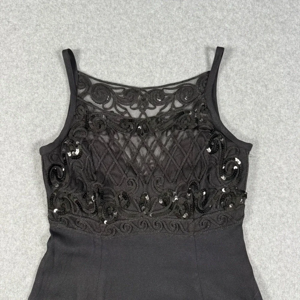 Bari Jay Vintage 90s Black Sequin Lace Maxi Dress Formal Gown Size 5-6 - Picture 5 of 11